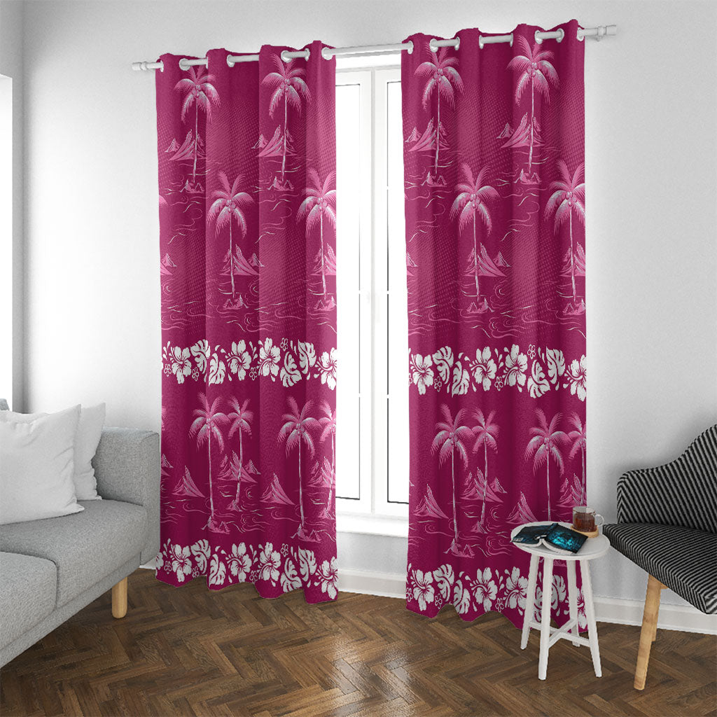 Pink Hawaii Palm Tree Hibiscus Window Curtain Fantasy Summer Vibe