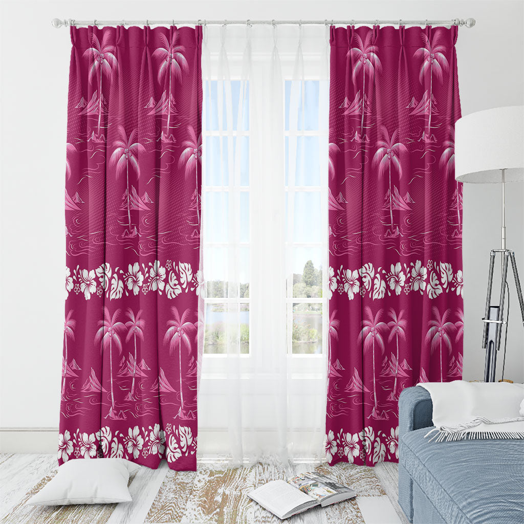 Pink Hawaii Palm Tree Hibiscus Window Curtain Fantasy Summer Vibe