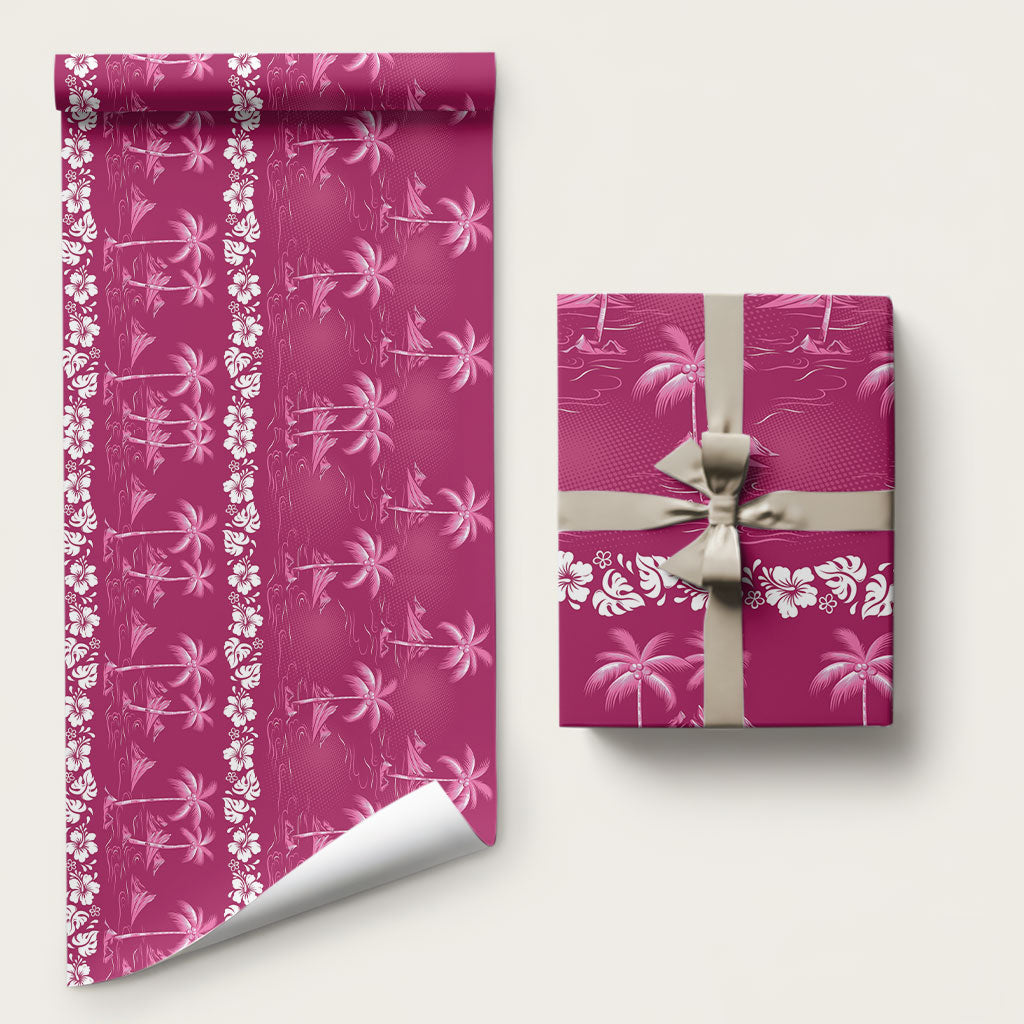 Pink Hawaii Palm Tree Hibiscus Wrapping Paper Fantasy Summer Vibe