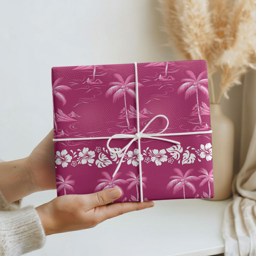 Pink Hawaii Palm Tree Hibiscus Wrapping Paper Fantasy Summer Vibe