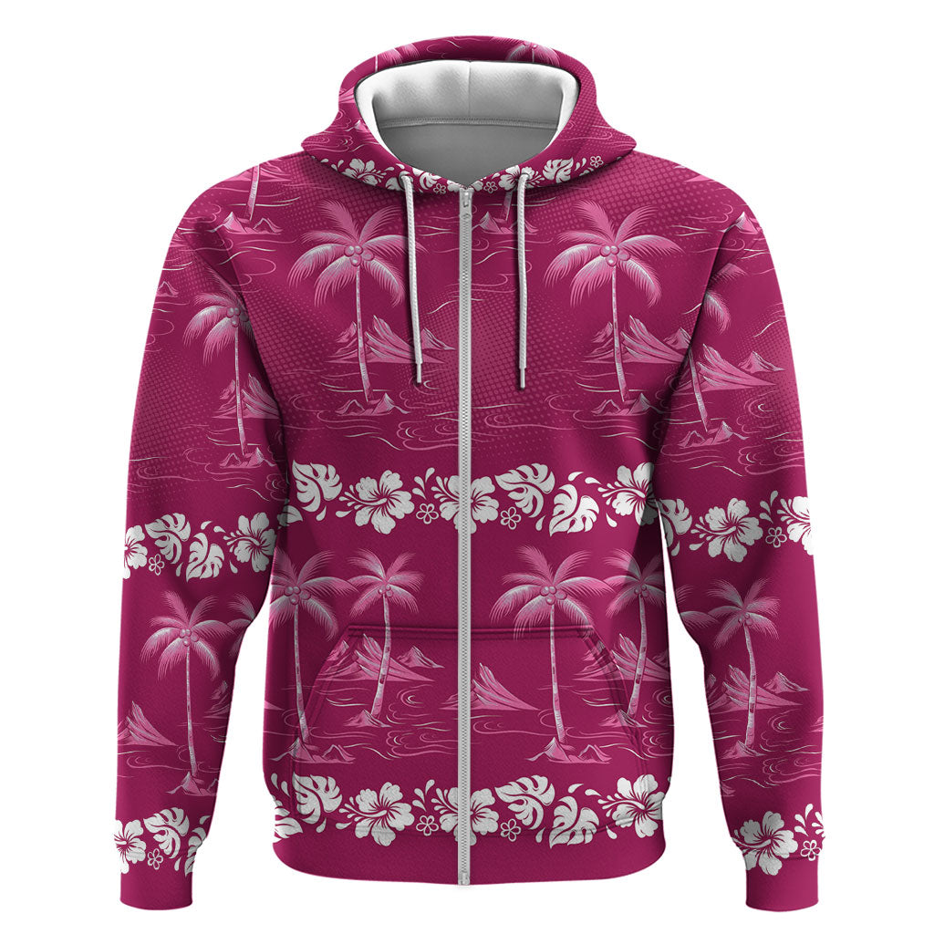 Pink Hawaii Palm Tree Hibiscus Zip Hoodie Fantasy Summer Vibe LT01 Zip Hoodie Pink - Polynesian Pride