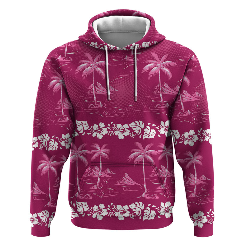 Pink Hawaii Palm Tree Hibiscus Zip Hoodie Fantasy Summer Vibe