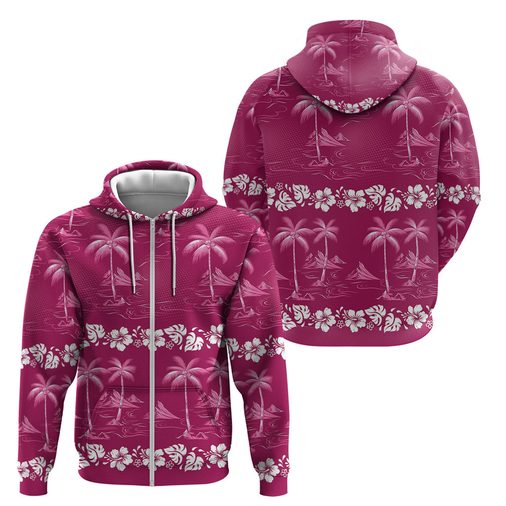 Pink Hawaii Palm Tree Hibiscus Zip Hoodie Fantasy Summer Vibe