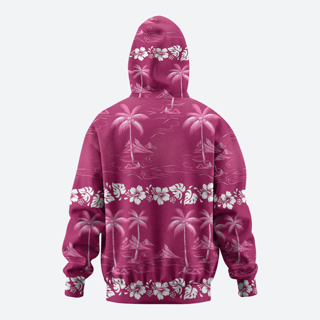 Pink Hawaii Palm Tree Hibiscus Zip Hoodie Fantasy Summer Vibe