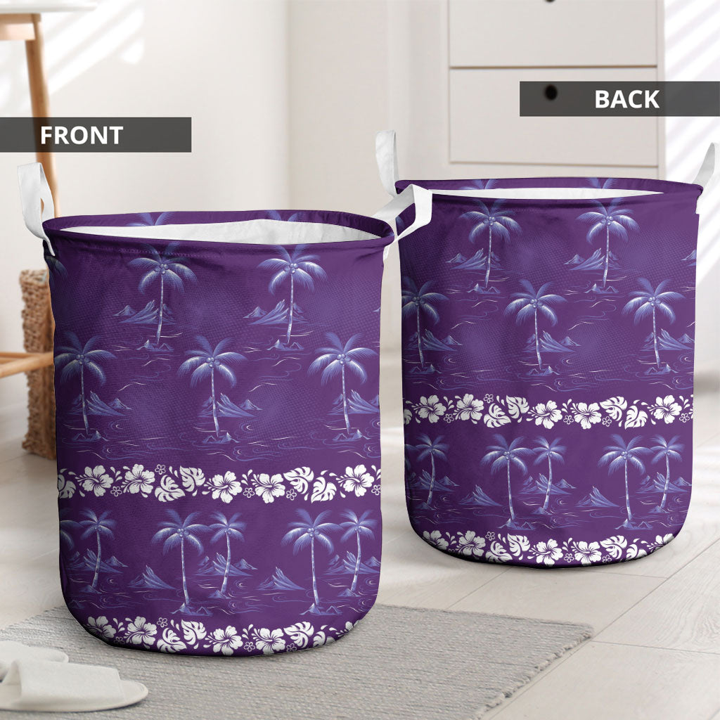 Purple Hawaii Palm Tree Hibiscus Laundry Basket Fantasy Summer Vibe