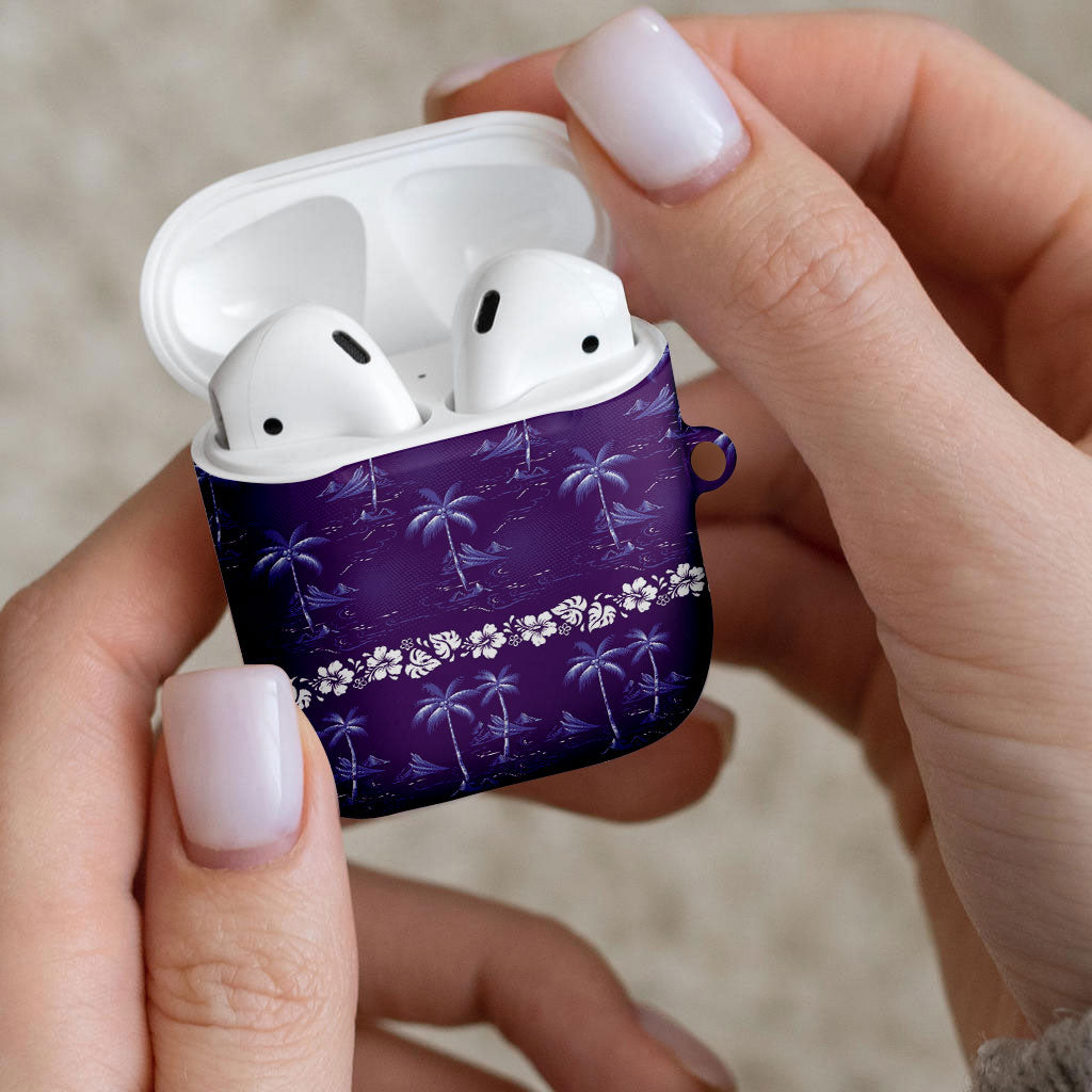 Purple Hawaii Palm Tree Hibiscus AirPods Case Fantasy Summer Vibe