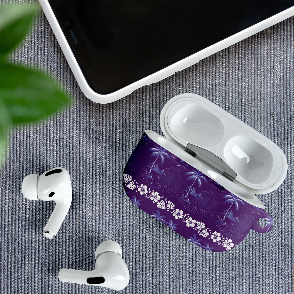 Purple Hawaii Palm Tree Hibiscus AirPods Case Fantasy Summer Vibe