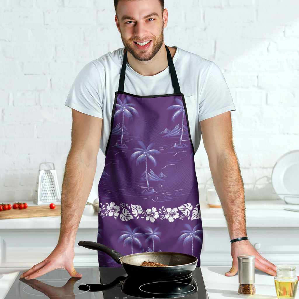 Purple Hawaii Palm Tree Hibiscus Apron Fantasy Summer Vibe