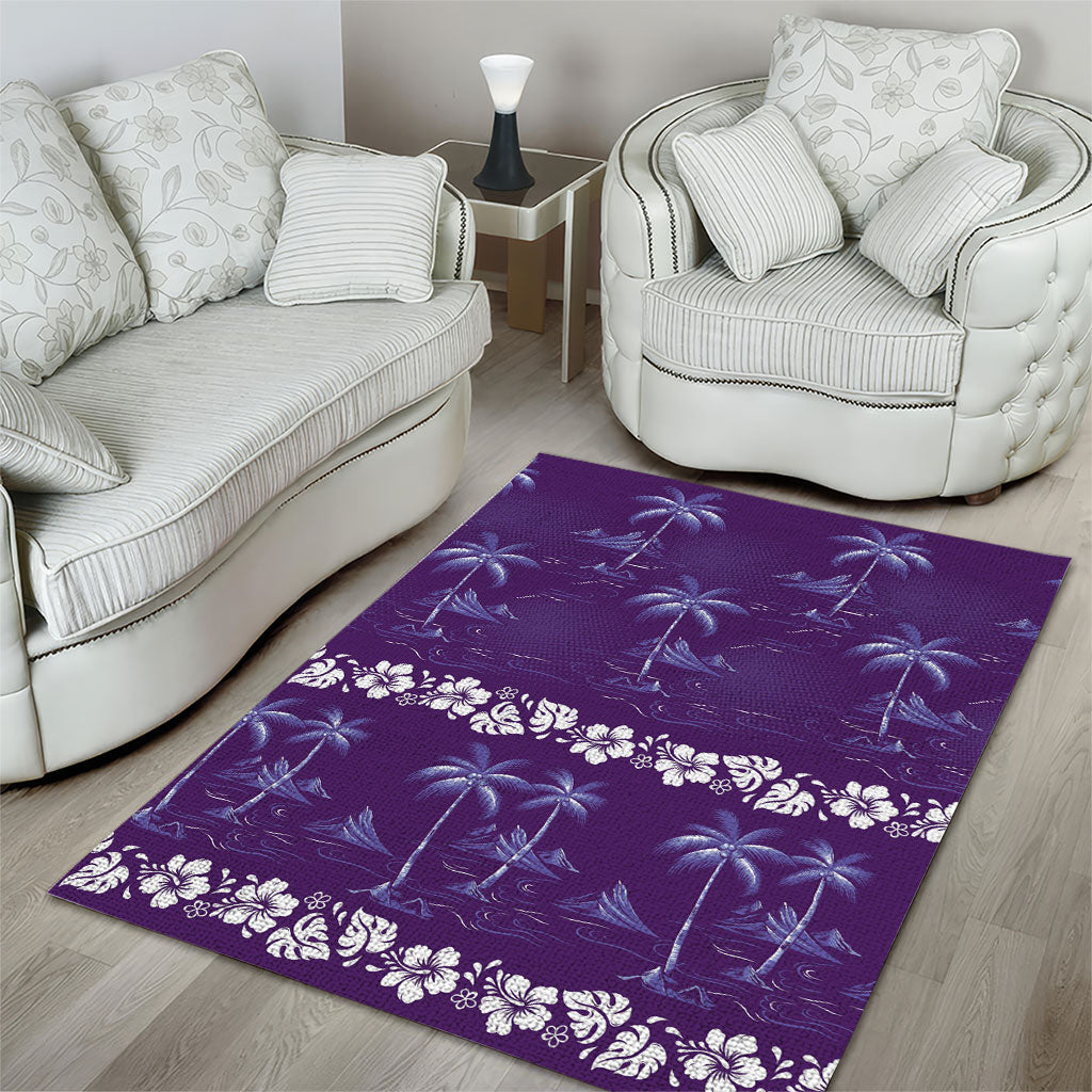 Purple Hawaii Palm Tree Hibiscus Area Rug Fantasy Summer Vibe