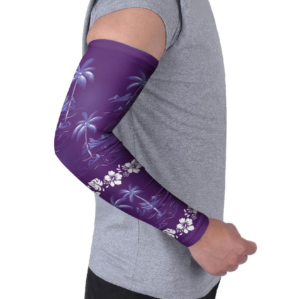 Purple Hawaii Palm Tree Hibiscus Arm Sleeves Fantasy Summer Vibe