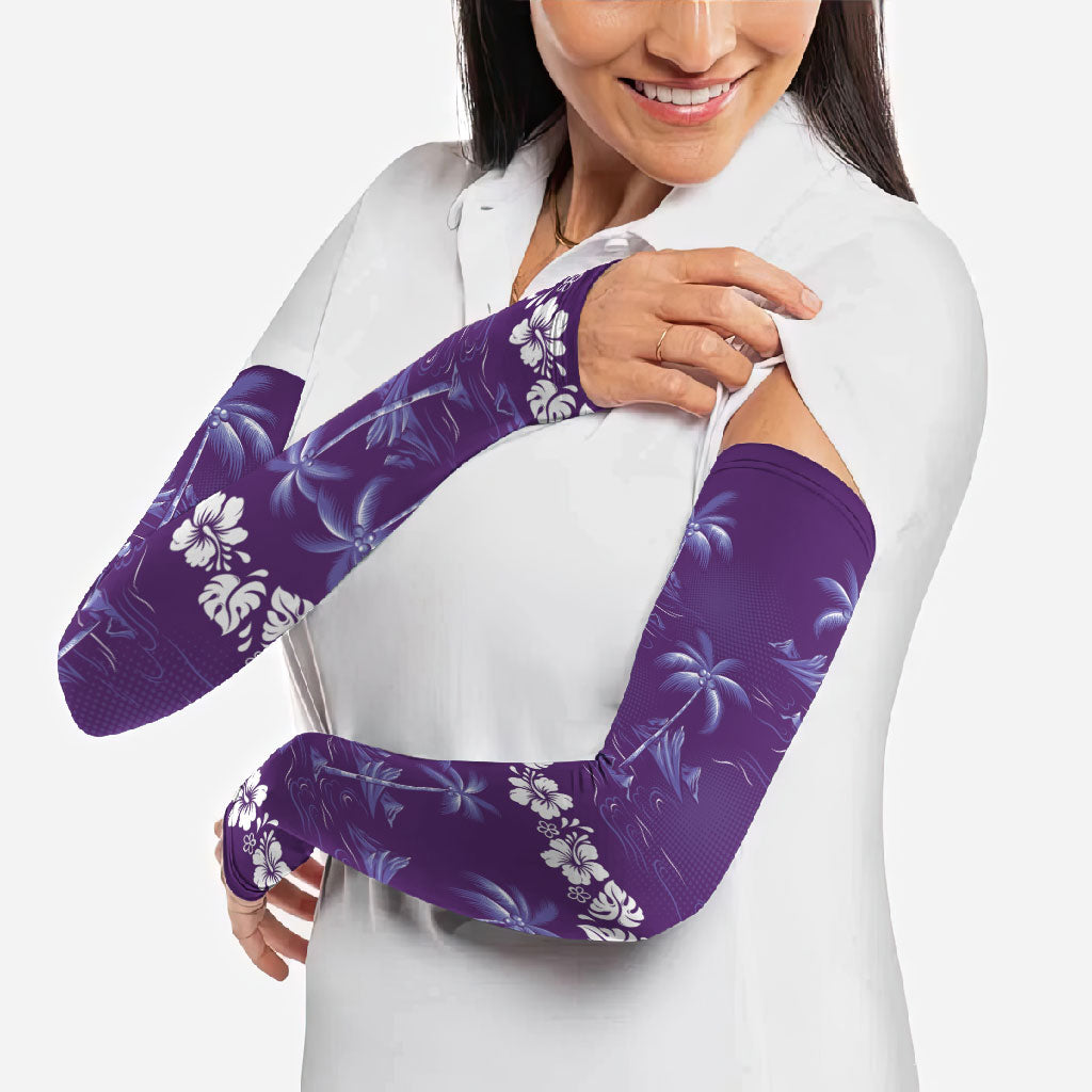 Purple Hawaii Palm Tree Hibiscus Arm Sleeves Fantasy Summer Vibe
