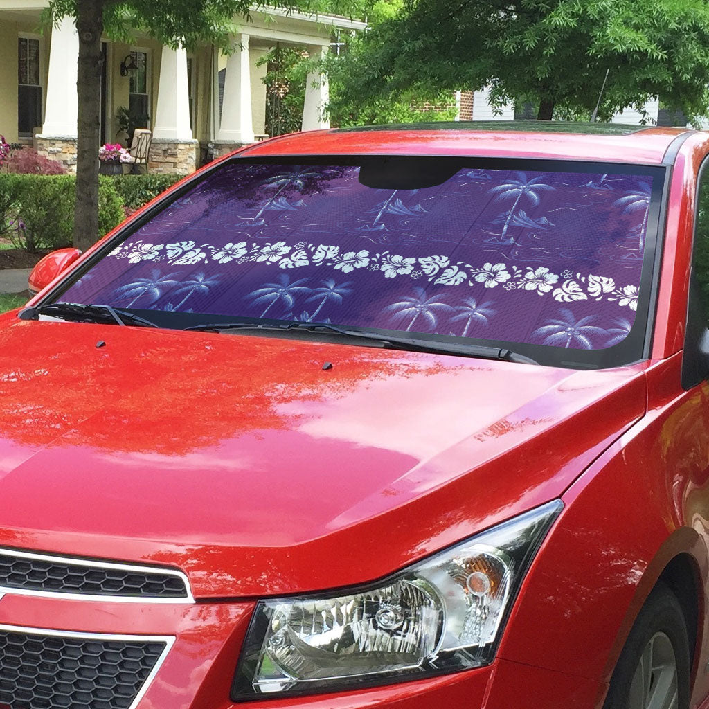 Purple Hawaii Palm Tree Hibiscus Auto Sun Shade Fantasy Summer Vibe