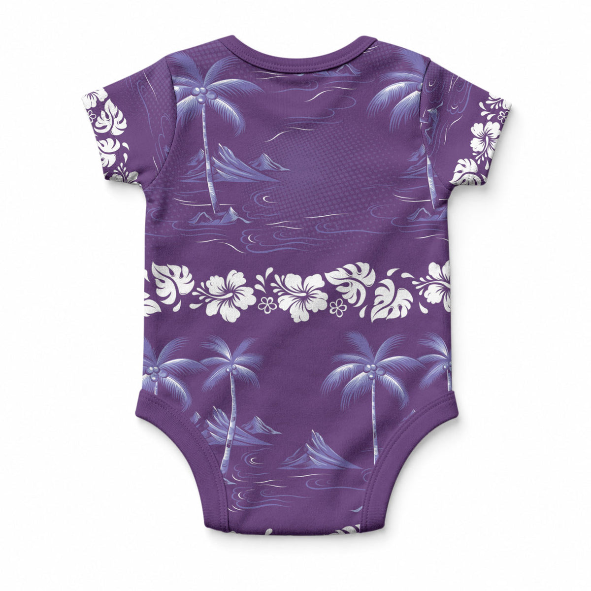 Purple Hawaii Palm Tree Hibiscus Baby Onesie Fantasy Summer Vibe
