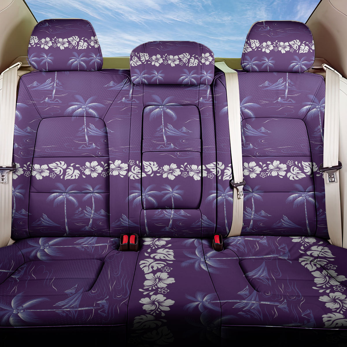 Purple Hawaii Palm Tree Hibiscus Back Car Seat Cover Fantasy Summer Vibe