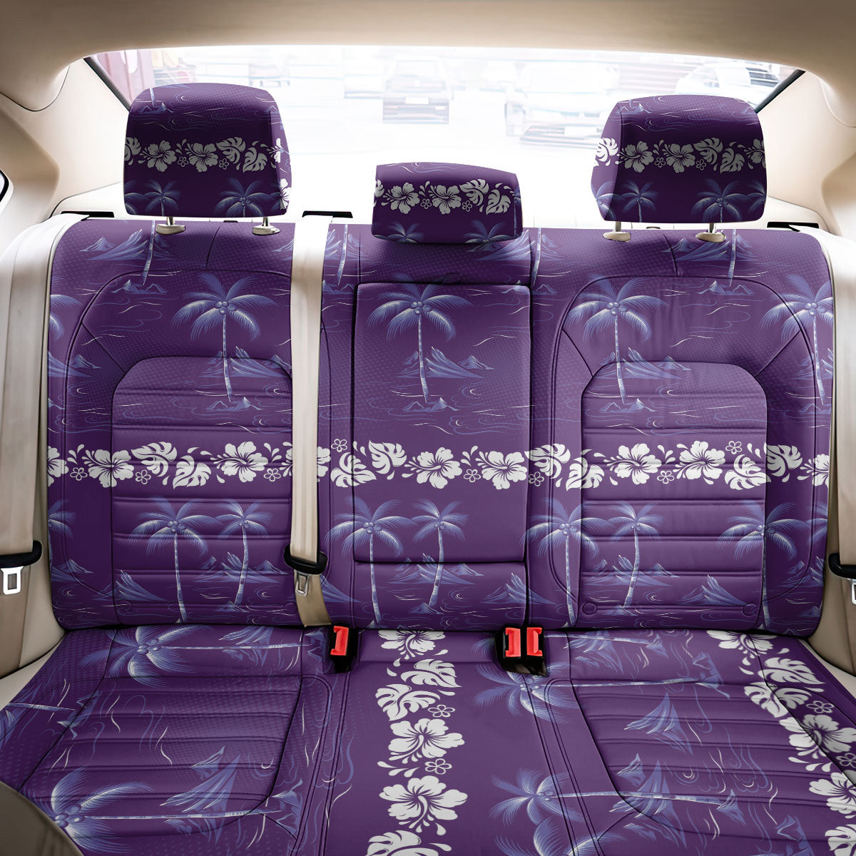 Purple Hawaii Palm Tree Hibiscus Back Car Seat Cover Fantasy Summer Vibe