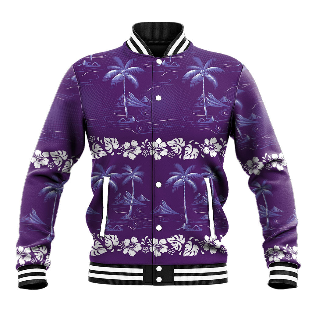 Purple Hawaii Palm Tree Hibiscus Baseball Jacket Fantasy Summer Vibe
