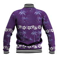 Purple Hawaii Palm Tree Hibiscus Baseball Jacket Fantasy Summer Vibe