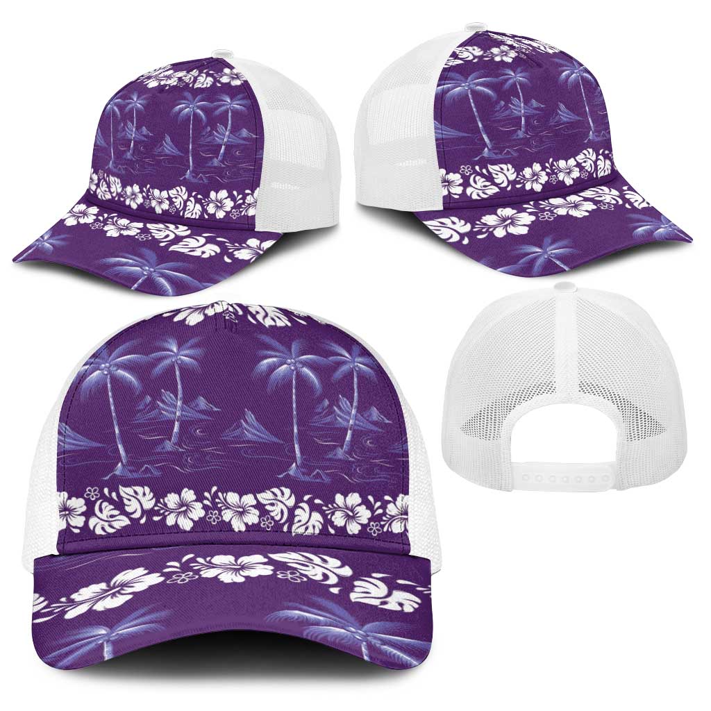 Purple Hawaii Palm Tree Hibiscus Baseball Net Cap Fantasy Summer Vibe