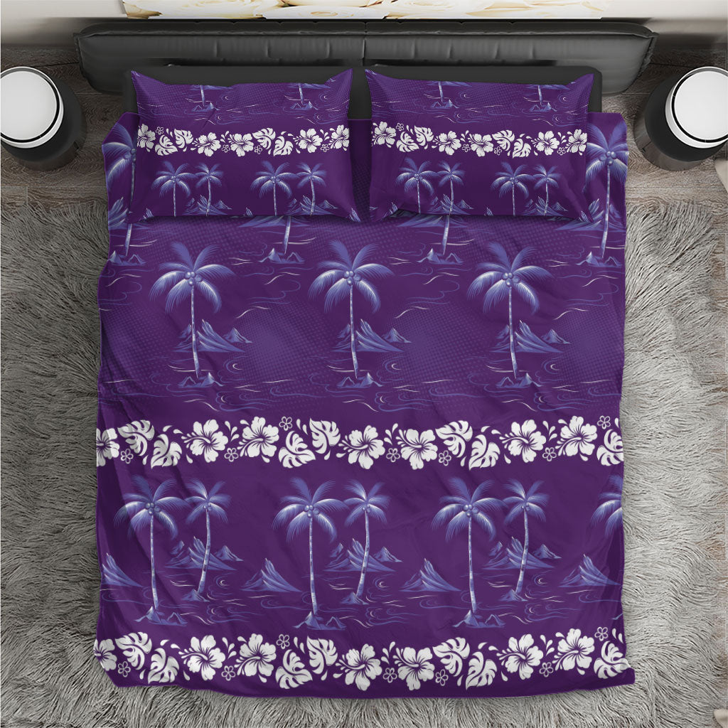 Purple Hawaii Palm Tree Hibiscus Bedding Set Fantasy Summer Vibe