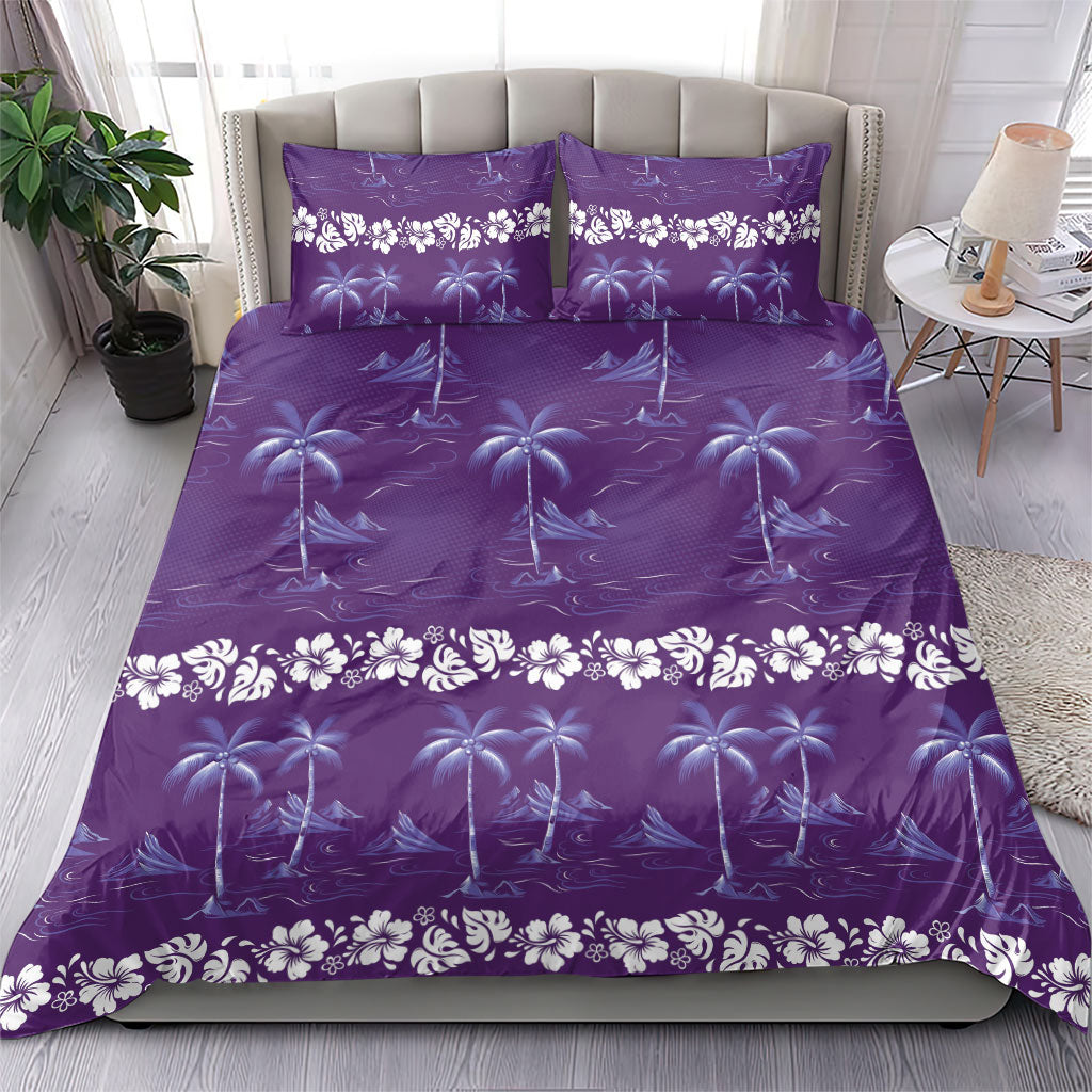 Purple Hawaii Palm Tree Hibiscus Bedding Set Fantasy Summer Vibe