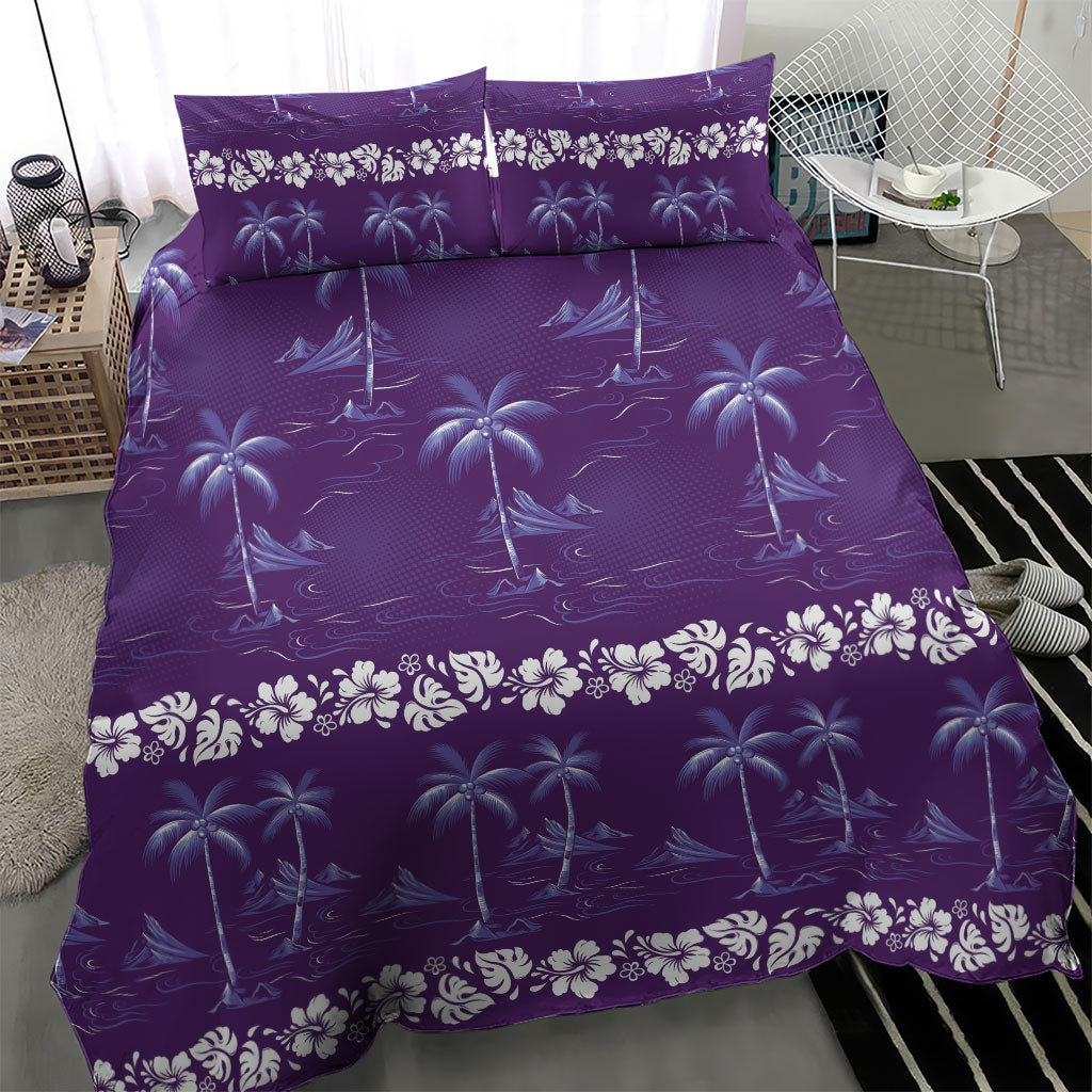 Purple Hawaii Palm Tree Hibiscus Bedding Set Fantasy Summer Vibe