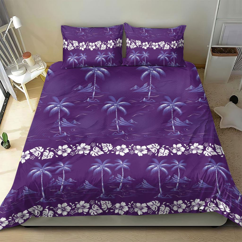 Purple Hawaii Palm Tree Hibiscus Bedding Set Fantasy Summer Vibe