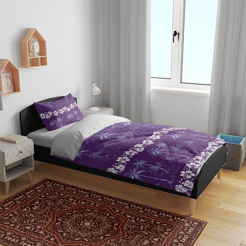 Purple Hawaii Palm Tree Hibiscus Bedding Set Fantasy Summer Vibe