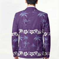 Purple Hawaii Palm Tree Hibiscus Blazer Fantasy Summer Vibe