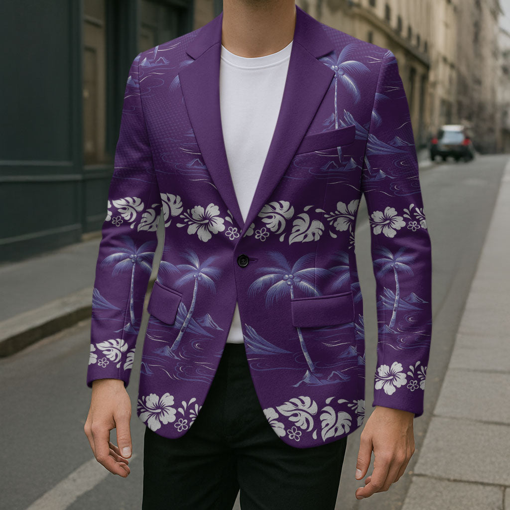 Purple Hawaii Palm Tree Hibiscus Blazer Fantasy Summer Vibe