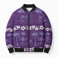 Purple Hawaii Palm Tree Hibiscus Bomber Puffer Jacket Fantasy Summer Vibe