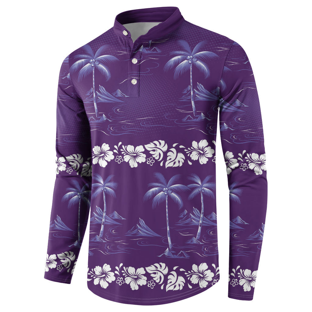 Purple Hawaii Palm Tree Hibiscus Button Sweatshirt Fantasy Summer Vibe