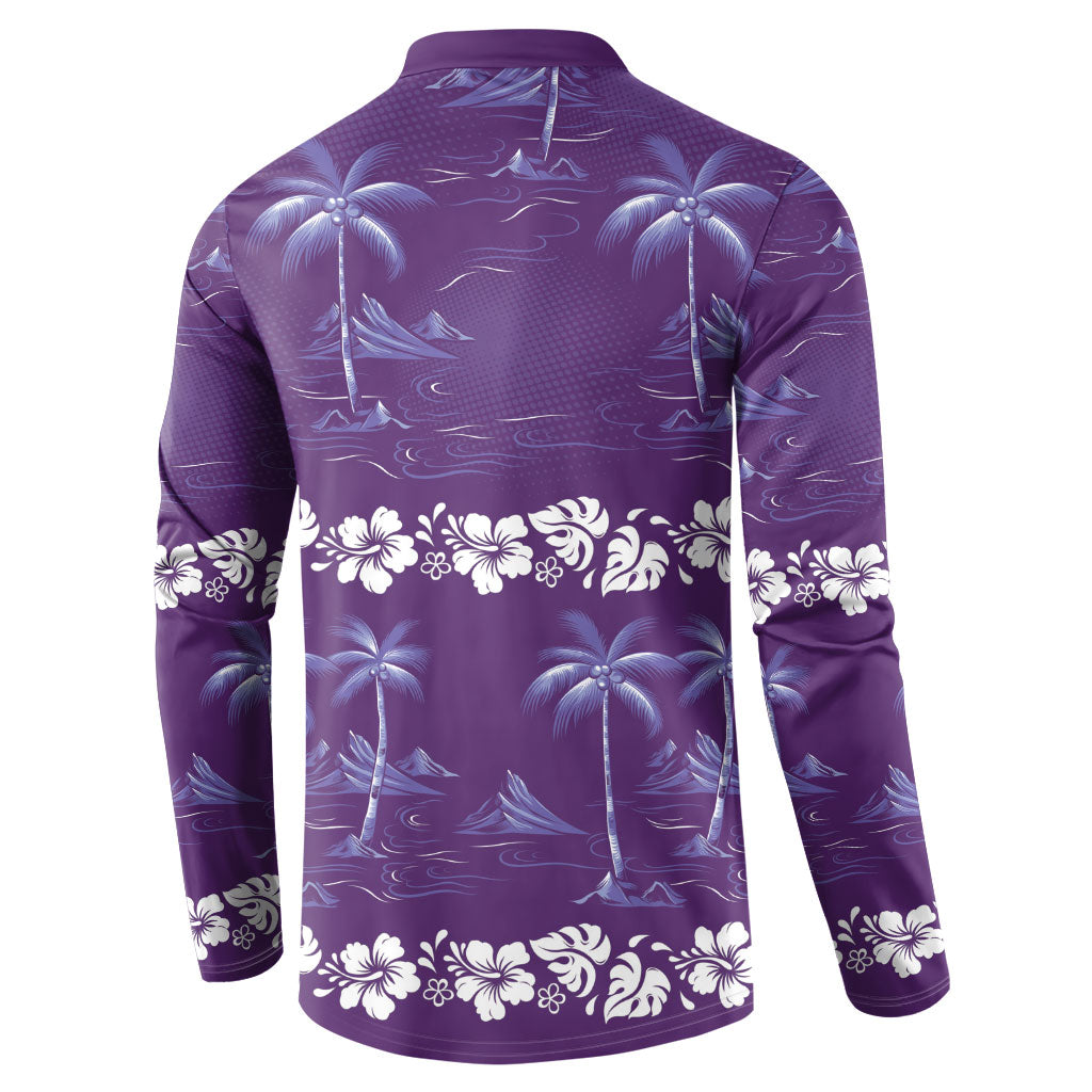 Purple Hawaii Palm Tree Hibiscus Button Sweatshirt Fantasy Summer Vibe