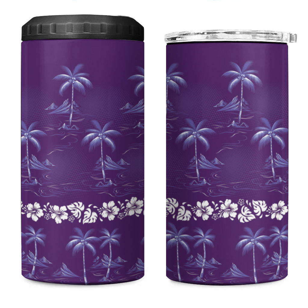 Purple Hawaii Palm Tree Hibiscus 4 in 1 Can Cooler Tumbler Fantasy Summer Vibe