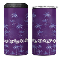 Purple Hawaii Palm Tree Hibiscus 4 in 1 Can Cooler Tumbler Fantasy Summer Vibe