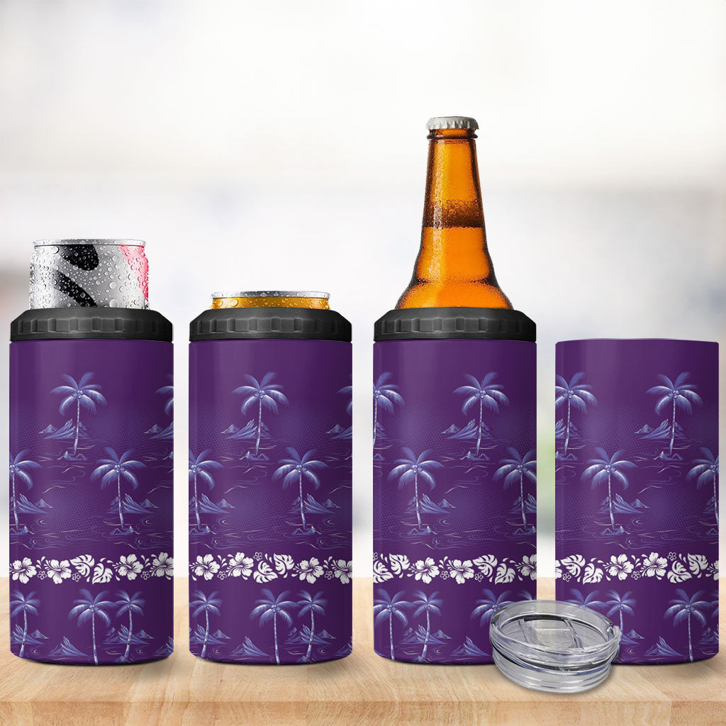 Purple Hawaii Palm Tree Hibiscus 4 in 1 Can Cooler Tumbler Fantasy Summer Vibe