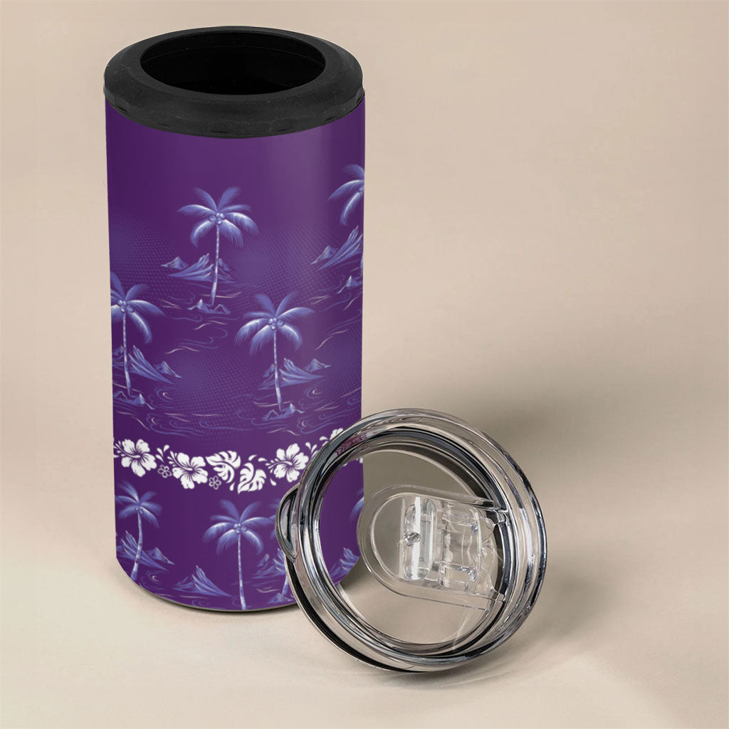 Purple Hawaii Palm Tree Hibiscus 4 in 1 Can Cooler Tumbler Fantasy Summer Vibe