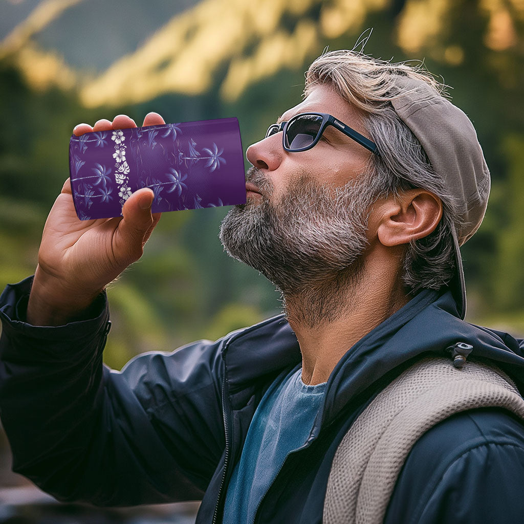 Purple Hawaii Palm Tree Hibiscus 4 in 1 Can Cooler Tumbler Fantasy Summer Vibe
