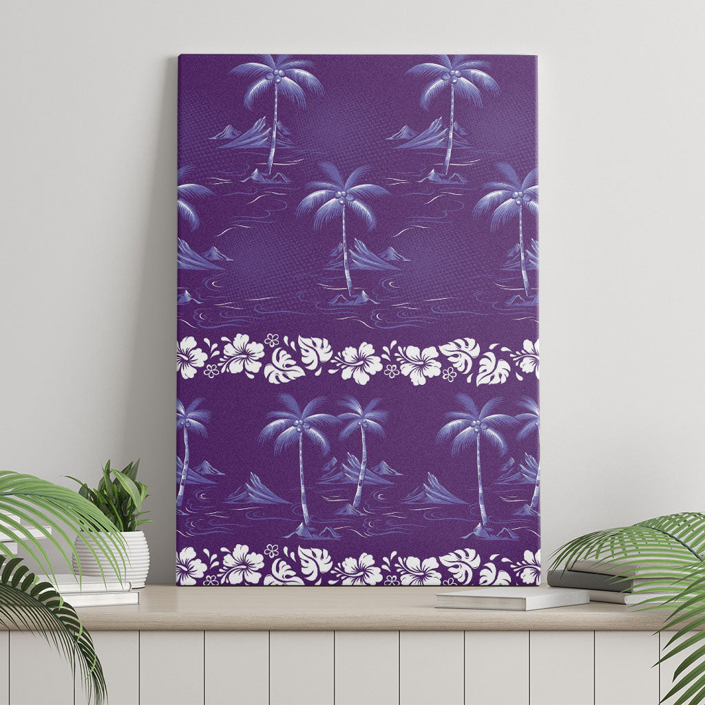 Purple Hawaii Palm Tree Hibiscus Canvas Wall Art Fantasy Summer Vibe