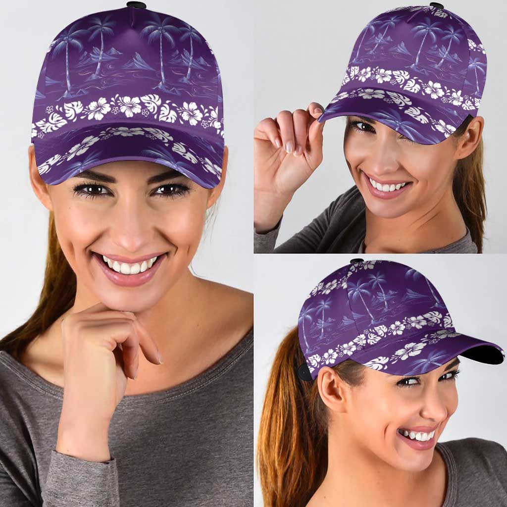 Purple Hawaii Palm Tree Hibiscus Classic Cap Fantasy Summer Vibe