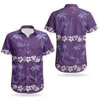 Purple Hawaii Palm Tree Hibiscus Couples Matching Off The Shoulder Long Sleeve Dress and Hawaiian Shirt Fantasy Summer Vibe