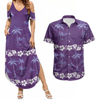 Purple Hawaii Palm Tree Hibiscus Couples Matching Summer Maxi Dress and Hawaiian Shirt Fantasy Summer Vibe
