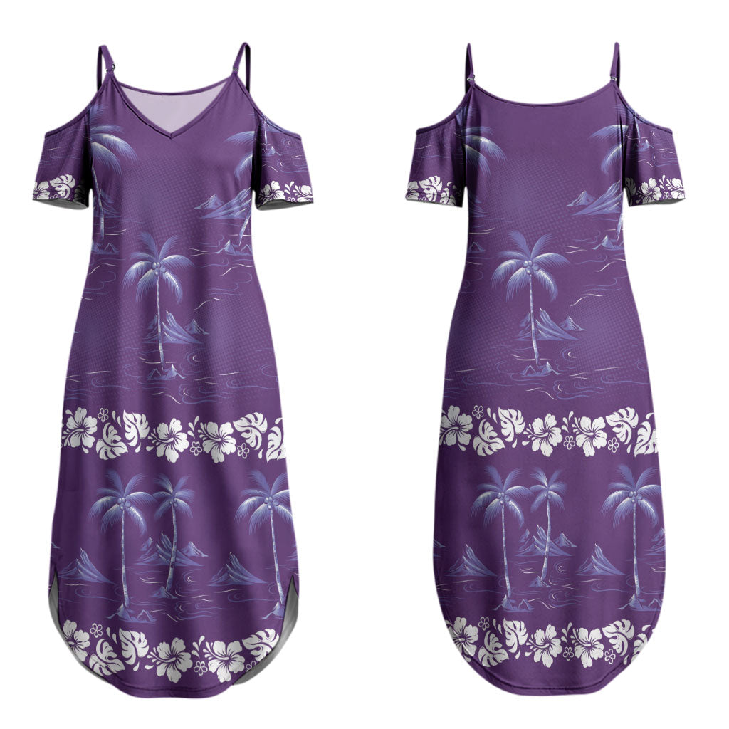 Purple Hawaii Palm Tree Hibiscus Couples Matching Summer Maxi Dress and Hawaiian Shirt Fantasy Summer Vibe
