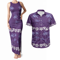 Purple Hawaii Palm Tree Hibiscus Couples Matching Tank Maxi Dress and Hawaiian Shirt Fantasy Summer Vibe