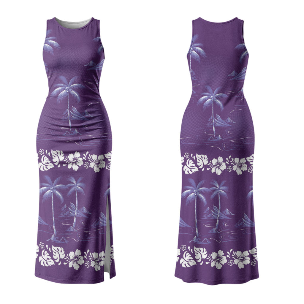 Purple Hawaii Palm Tree Hibiscus Couples Matching Tank Maxi Dress and Hawaiian Shirt Fantasy Summer Vibe