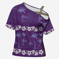 Purple Hawaii Palm Tree Hibiscus Cross Shoulder Shirt Fantasy Summer Vibe