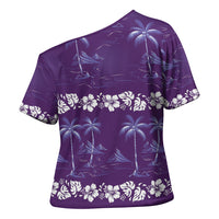 Purple Hawaii Palm Tree Hibiscus Cross Shoulder Shirt Fantasy Summer Vibe