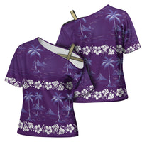 Purple Hawaii Palm Tree Hibiscus Cross Shoulder Shirt Fantasy Summer Vibe