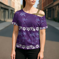Purple Hawaii Palm Tree Hibiscus Cross Shoulder Shirt Fantasy Summer Vibe