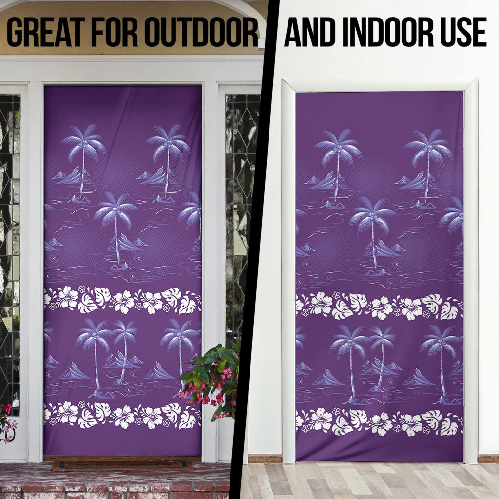 Purple Hawaii Palm Tree Hibiscus Door Cover Fantasy Summer Vibe