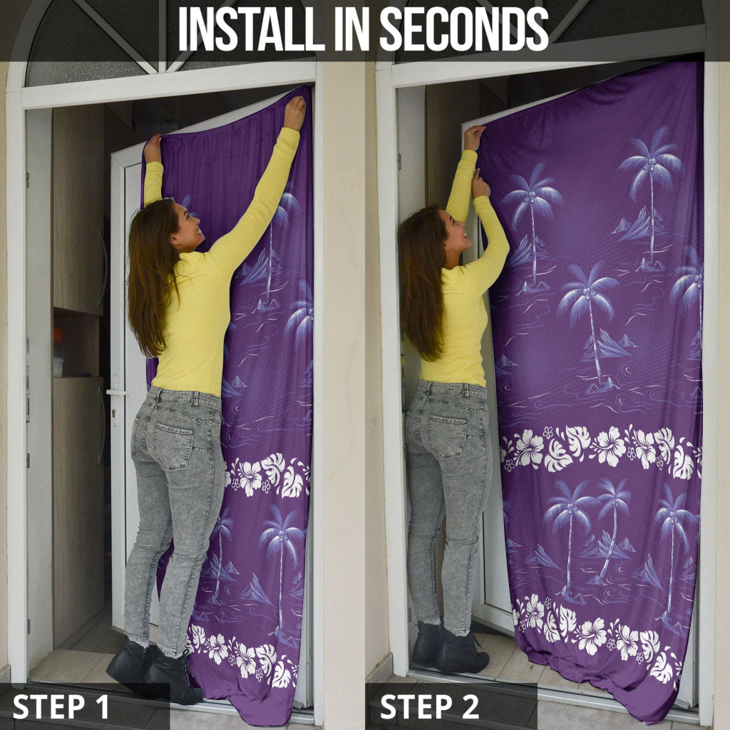 Purple Hawaii Palm Tree Hibiscus Door Cover Fantasy Summer Vibe